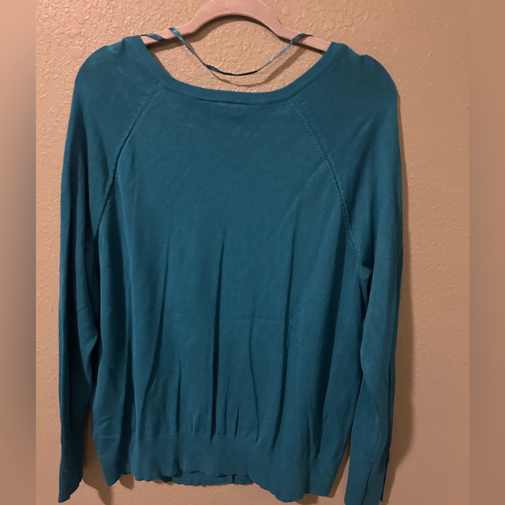 Lane Bryant Teal Button-Up Cardigan - Picture 6 of 6